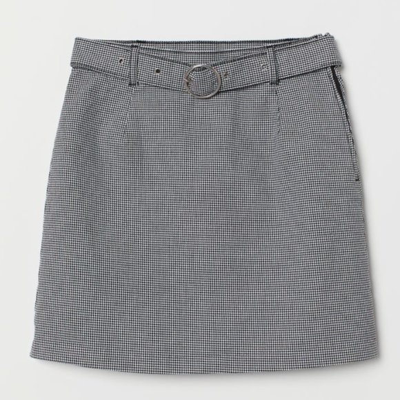 HM - Houndstooth Skirt with a Belt - Picture 1 of 6